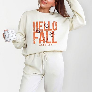 S.W.Smiley Hello Fall - Womens Lightweight Garment Dyed Sweatshirt