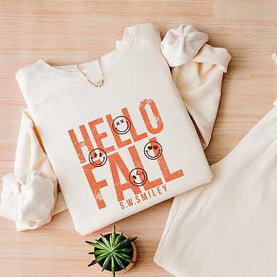 S.W.Smiley Hello Fall - Womens Lightweight Garment Dyed Sweatshirt