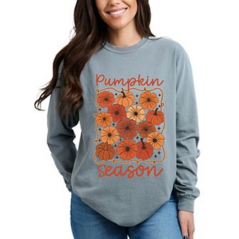 Pumpkin Season Floral - Women's Garment Dyed Long Sleeve Graphic T-Shirt