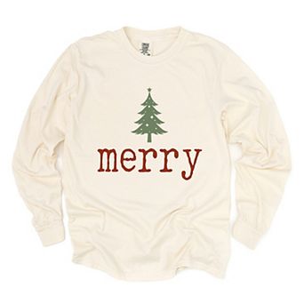 Merry Christmas Tree Stars - Women's Garment Dyed Long Sleeve Graphic T-Shirt