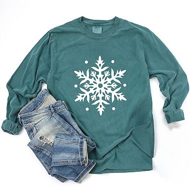 White Snowflake - Women's Garment Dyed Long Sleeve