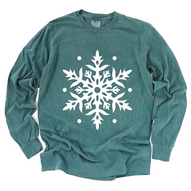 White Snowflake - Women's Garment Dyed Long Sleeve