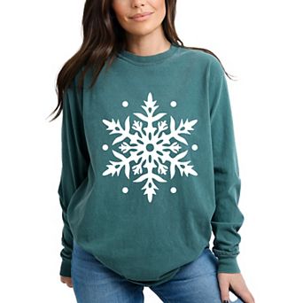 White Snowflake - Women's Garment Dyed Long Sleeve