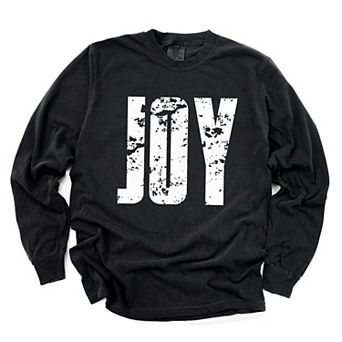 Joy Block Distressed - Women's Garment Dyed Long Sleeve Graphic T-Shirt