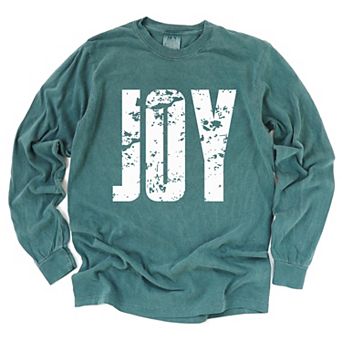 Joy Block Distressed - Women's Garment Dyed Long Sleeve Graphic T-Shirt