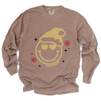 S.W.Smiley Christmas Heart Eyes - Women's Garment Dyed Long Sleeve Graphic T-Shirt