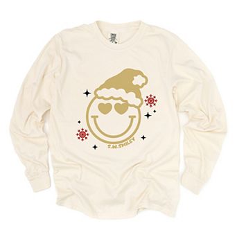 S.W.Smiley Christmas Heart Eyes - Women's Garment Dyed Long Sleeve Graphic T-Shirt