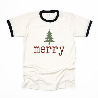 Merry Christmas Tree Stars - Women's Ringer Graphic T-Shirt