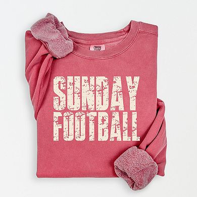 Sunday Football Block Distressed - Women's Lightweight Garment Dyed Sweatshirt
