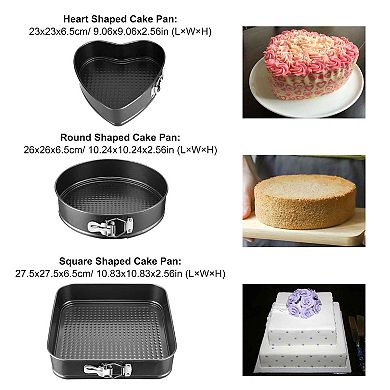 3-Piece Non-Stick Springform Cake Pan Set 9" 10" 11" with Removable Bottom
