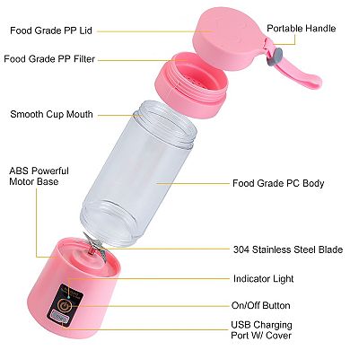 Portable USB Rechargeable Blender Juicer Cup 6 Blades, Smoothies, Baby Food Maker