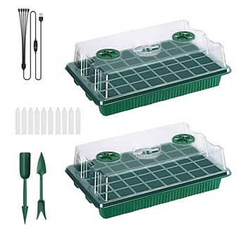 2 pc Seed Starter Trays with Grow Light, 40 Cells, Adjustable Brightness, Timer & Humidity Dome