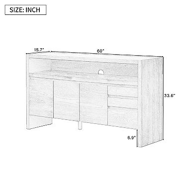 60" 3 Door Sideboard with 3 Drawers Large Storage Cabinet for Living Room, Hallway, Dining