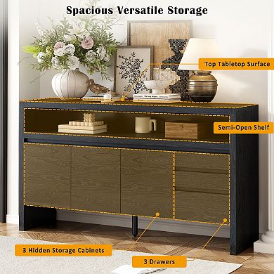 60" 3 Door Sideboard with 3 Drawers Large Storage Cabinet for Living Room, Hallway, Dining