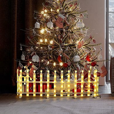 LuxenHome 8-Piece Light Show Star-Topped Fence Design Outdoor Decoration