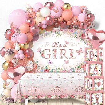 Pink Floral Shower Balloon Arch Kit 118 pc with It’s a Backdrop