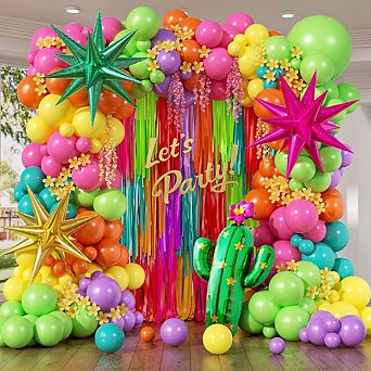 Mexican Fiesta Arch Kit Bright Foil Balloon Garland 158 pc for Birthday or Cinco de Mayo Party