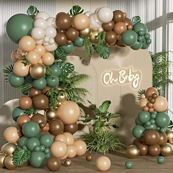 152 pc Jungle Safari Balloon Kit with Olive Green & Earthy Brown Garland for party Decor