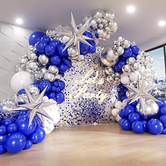 Royal Blue Silver Balloon Garland kit 131 pc with Confetti for Birthday, New Year, Retirement