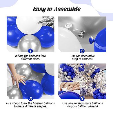 Royal Blue Silver Balloon Garland kit 131pcs with Confetti for Birthday, New Year, Retirement