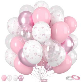 Bow Theme Balloons 50 pc Pastel Pink & Clear White for Girl's Birthday or Bridal Engagement Party