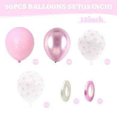 Bow Theme Balloons 50pcs Pastel Pink & Clear White for Girl's Birthday or Bridal Engagement Party