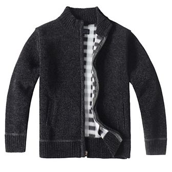 Gioberti Kid's Knitted Chenille Cardigan Sweater with Flannel Lining