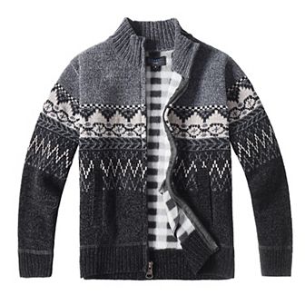 Gioberti Kid's Knitted Chenille Cardigan Sweater with Flannel Lining