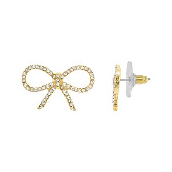 Emberly Gold-Tone Pave Glass Simulated Stone Bow Stud Earrings