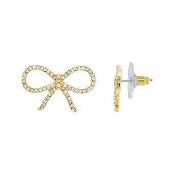 Emberly Gold-Tone Pave Glass Simulated Stone Bow Stud Earrings