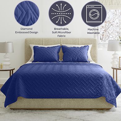 Lavish Home Diamond Embossed Microfiber Queen Quilt & Shams Set