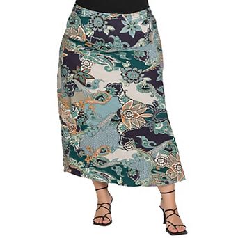 Plus Size 24Seven Comfort Apparel Paisley Print Maxi Skirt