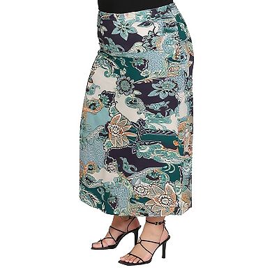 Plus Size 24Seven Comfort Apparel Paisley Print Maxi Skirt