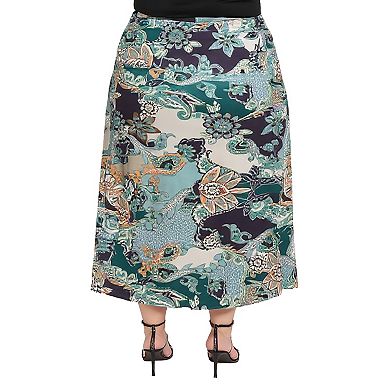 Plus Size 24Seven Comfort Apparel Paisley Print Maxi Skirt