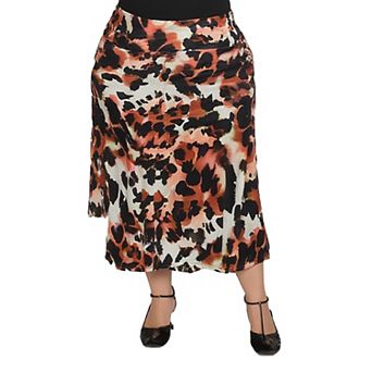 Plus Size 24Seven Comfort Apparel Animal Print Elastic Waist Maxi Skirt