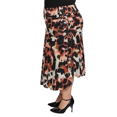 Plus Size 24Seven Comfort Apparel Animal Print Elastic Waist Maxi Skirt