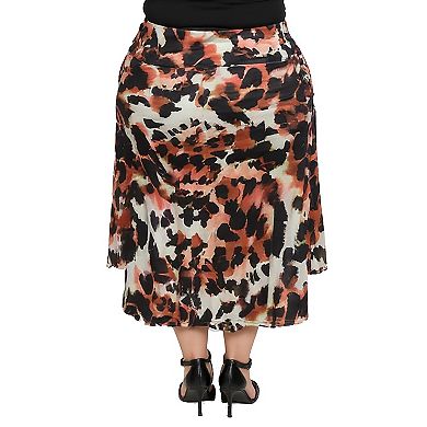 Plus Size 24Seven Comfort Apparel Animal Print Elastic Waist Maxi Skirt