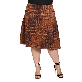 Plus Size 24Seven Comfort Apparel Geometric Print Skirt