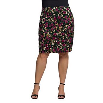 Plus Size 24Seven Comfort Apparel Floral Print Pencil Skirt