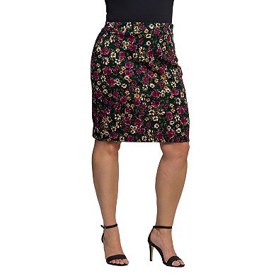 Plus Size 24Seven Comfort Apparel Floral Print Pencil Skirt