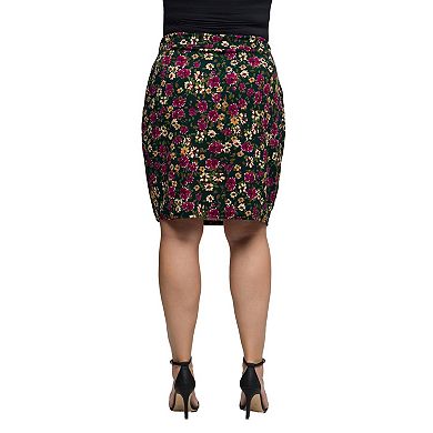 Plus Size 24Seven Comfort Apparel Floral Print Pencil Skirt