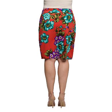 Plus Size 24Seven Comfort Apparel Floral Print Pencil Skirt