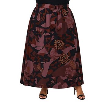 Plus Size 24Seven Comfort Apparel Floral Print Maxi Skirt with Buckle Waist