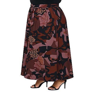 Plus Size 24Seven Comfort Apparel Floral Print Maxi Skirt with Buckle Waist
