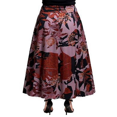 Plus Size 24Seven Comfort Apparel Floral Print Maxi Skirt with Buckle Waist
