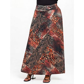 Plus Size 24Seven Comfort Apparel Animal Patchwork Print Maxi Skirt