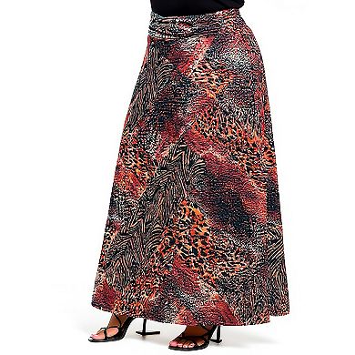 Plus Size 24Seven Comfort Apparel Animal Patchwork Print Maxi Skirt