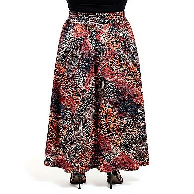 Plus Size 24Seven Comfort Apparel Animal Patchwork Print Maxi Skirt