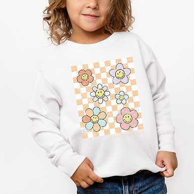 SmileyWorld Checkered Floral Distressed - Toddler Graphic Sweatshirt
