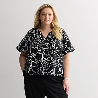 Plus Size Nine West Balloon Sleeve Pop Over
